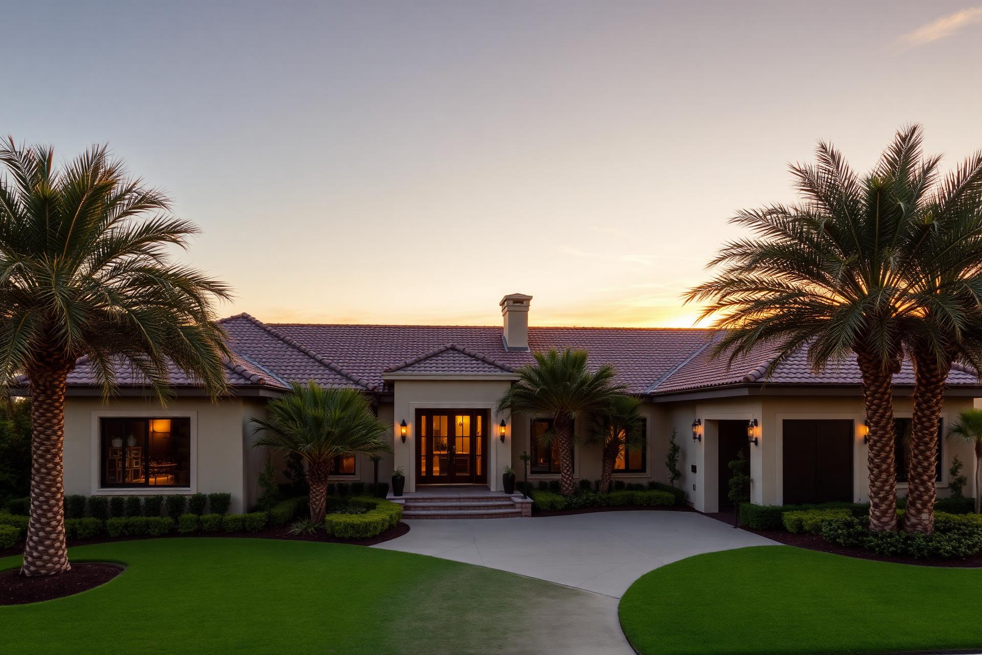 Luxury Silicon Valley home at sunset